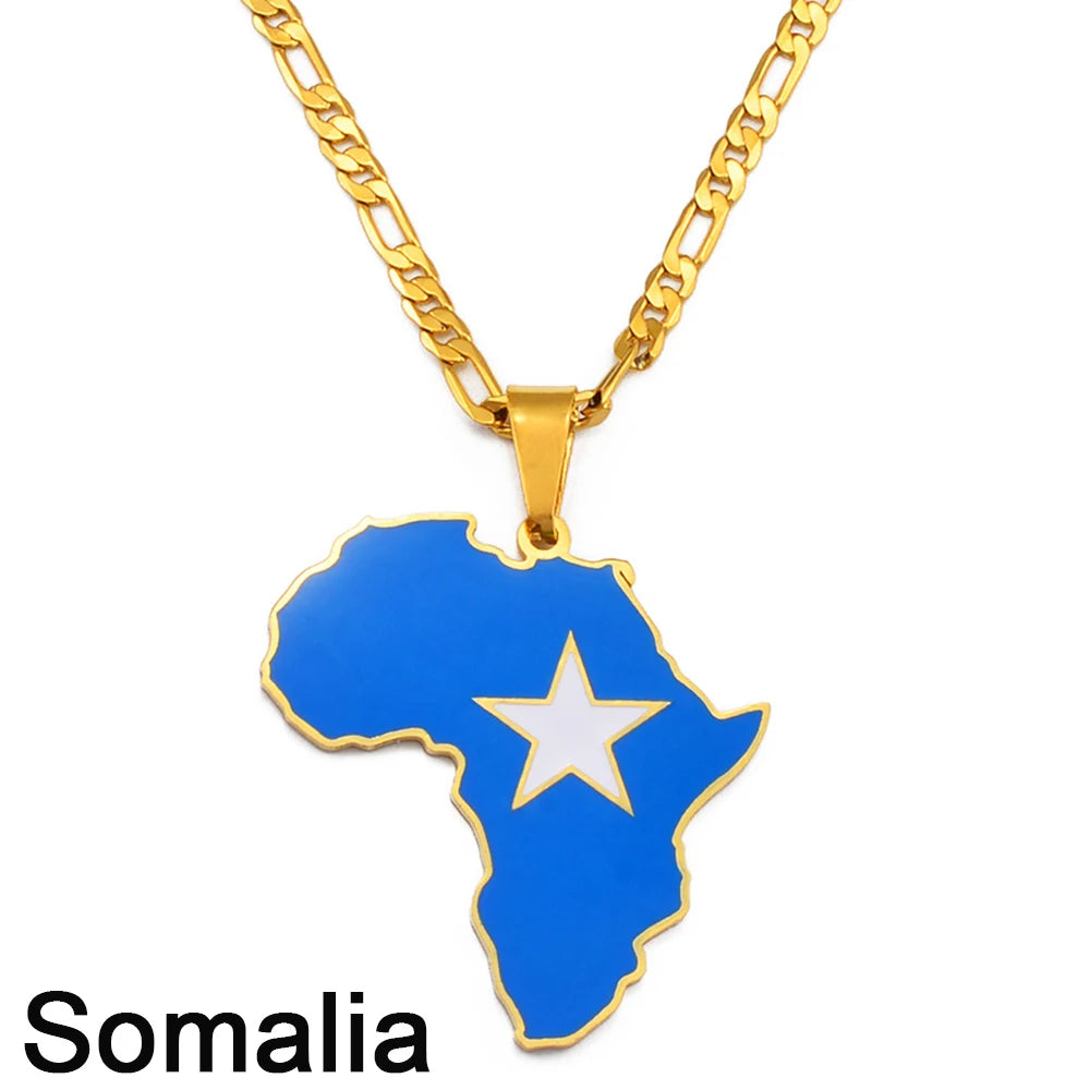 Hip-hop Africa Map Pendant Necklace for Men Women 3.8CM