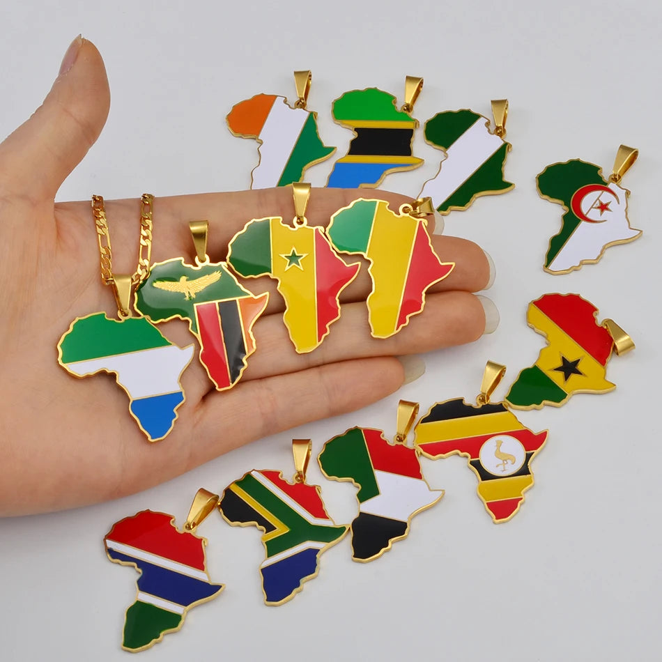 Hip-hop Africa Map Pendant Necklace for Men Women 3.8CM