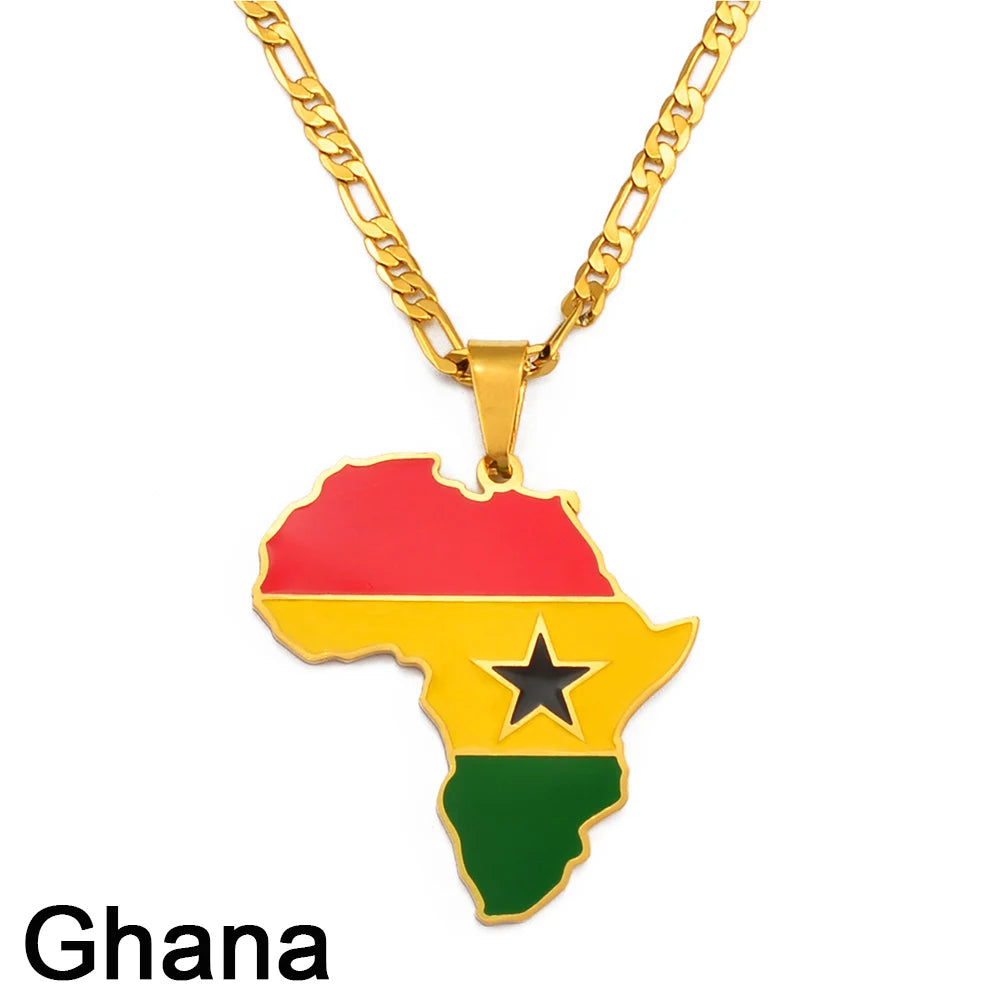 Hip-hop Africa Map Pendant Necklace for Men Women 3.8CM
