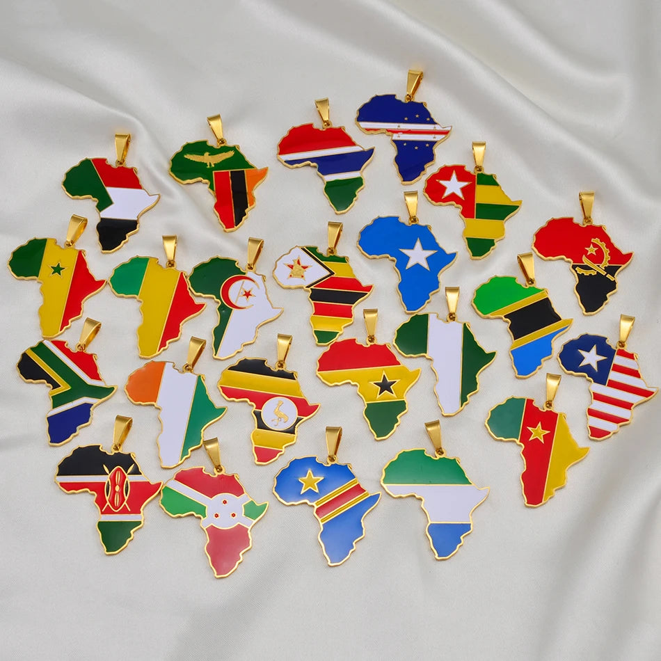 Hip-hop Africa Map Pendant Necklace for Men Women 3.8CM