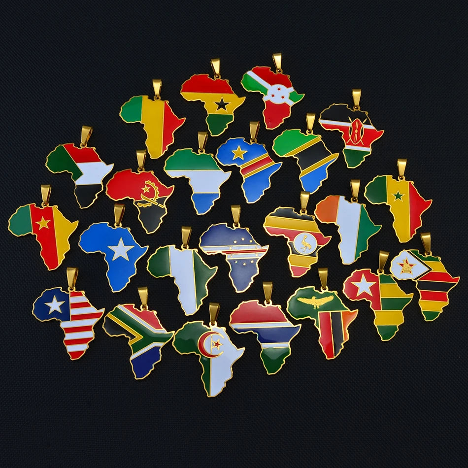 Hip-hop Africa Map Pendant Necklace for Men Women 3.8CM
