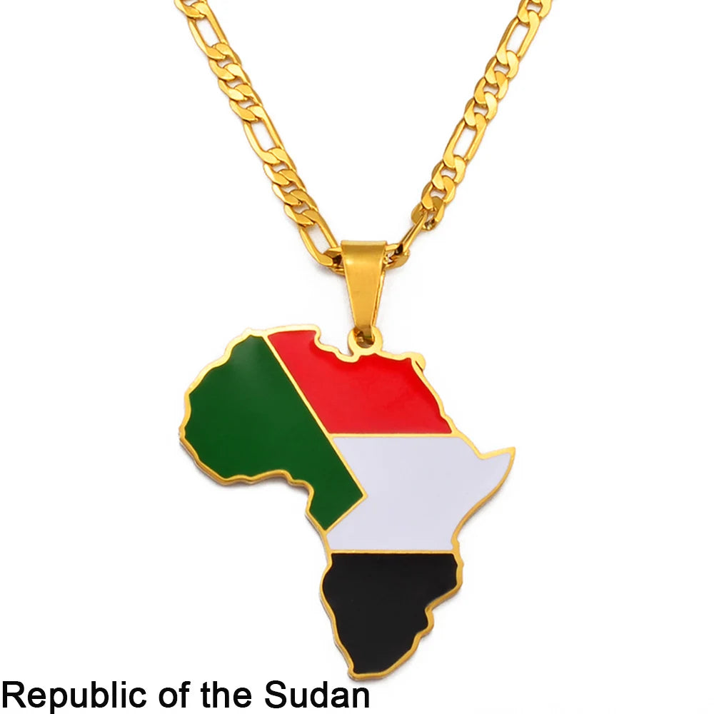 Hip-hop Africa Map Pendant Necklace for Men Women 3.8CM