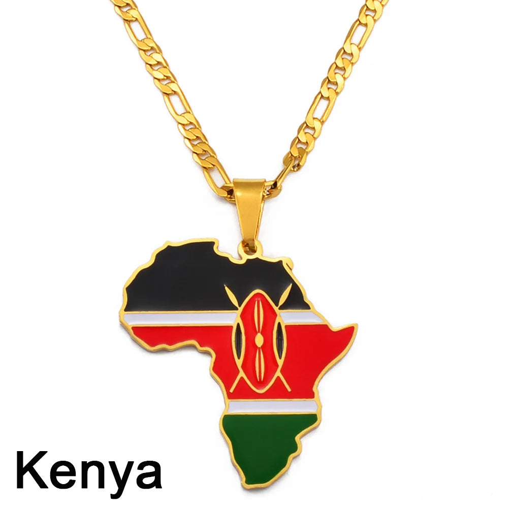 Hip-hop Africa Map Pendant Necklace for Men Women 3.8CM