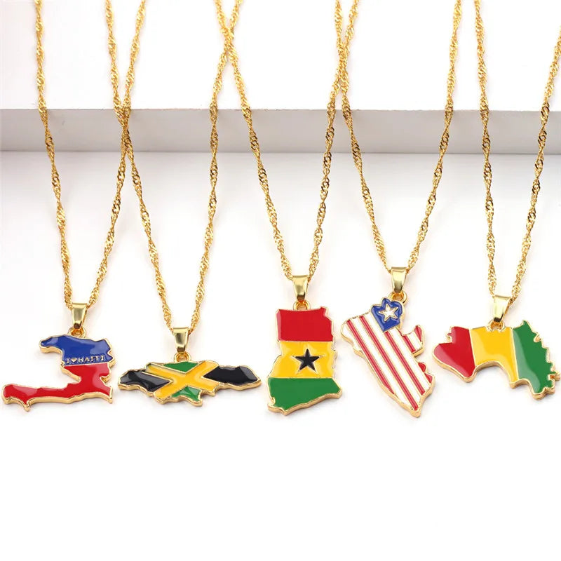 Country Flag Map Pendant Necklace for Men & Women – Stylish