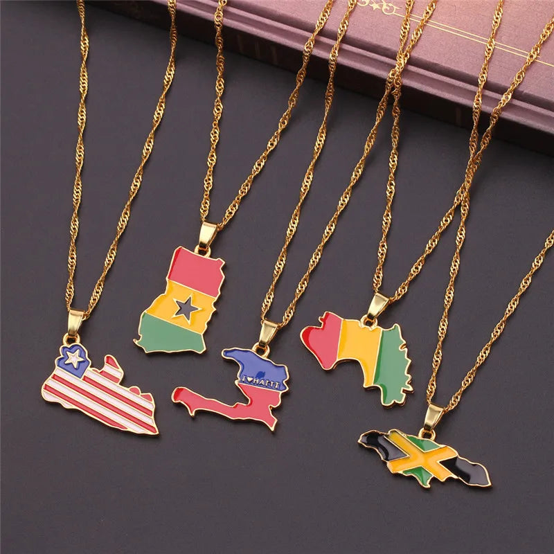 Country Flag Map Pendant Necklace for Men & Women – Stylish