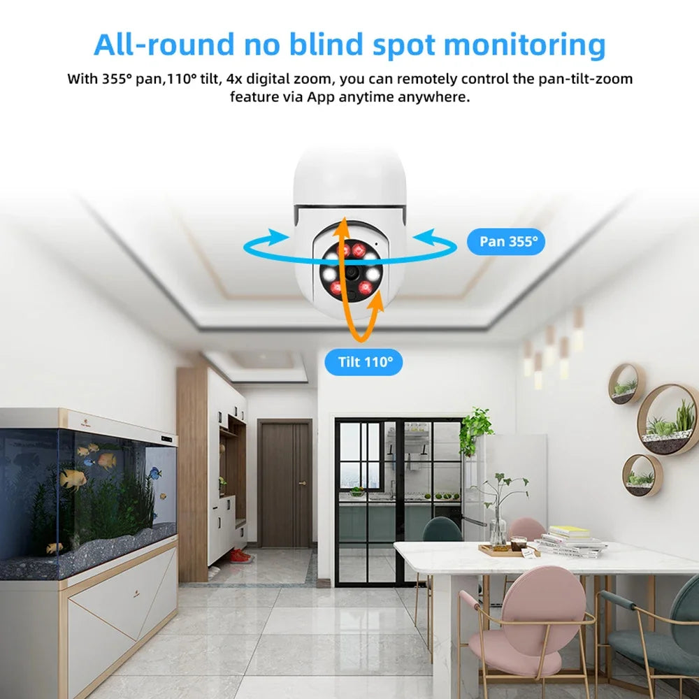 E27 WiFi Bulb Camera 8MP Night Vision Home Security Cam