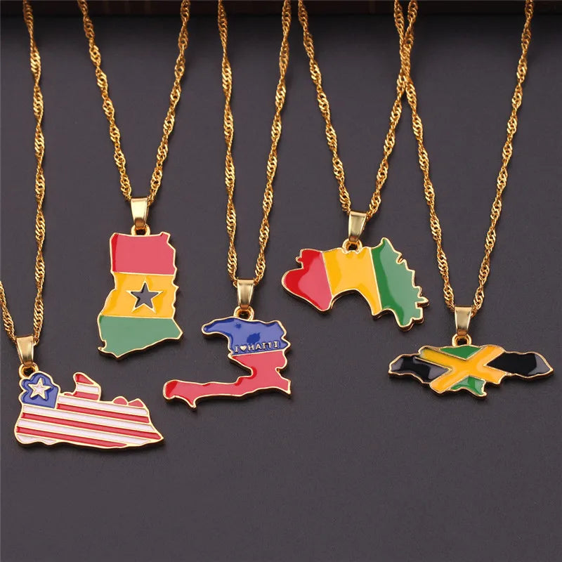 Country Flag Map Pendant Necklace for Men & Women – Stylish