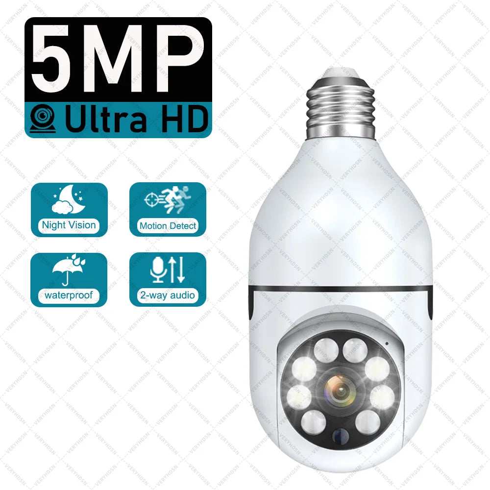 E27 WiFi Bulb Camera 8MP Night Vision Home Security Cam