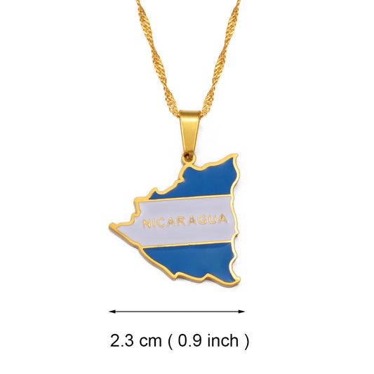 Anniyoc Gold Nicaragua Map Flag Pendant Necklace Women