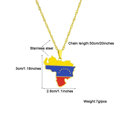 Venezuela Map Flag Necklace, Stainless Steel, Gold/Silver, Unisex